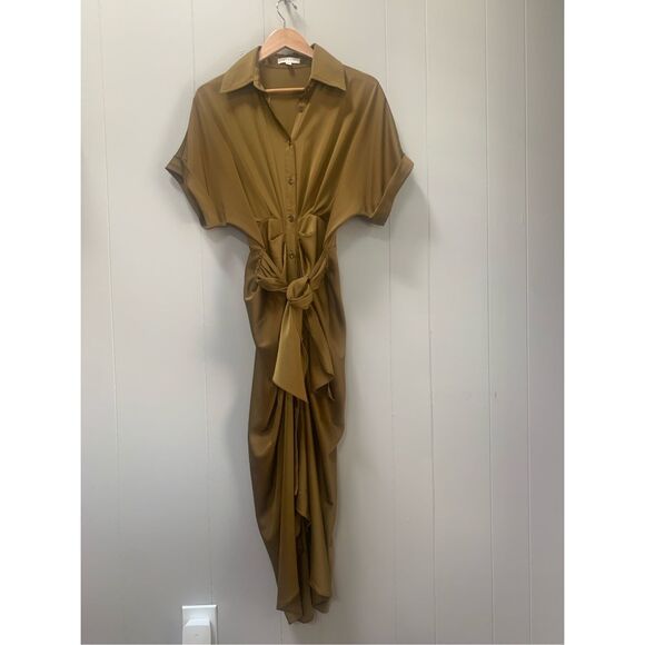 Mable Midi Dress Short Sleeve Button Down Tie Waist Size Medium - Picture 1 of 8